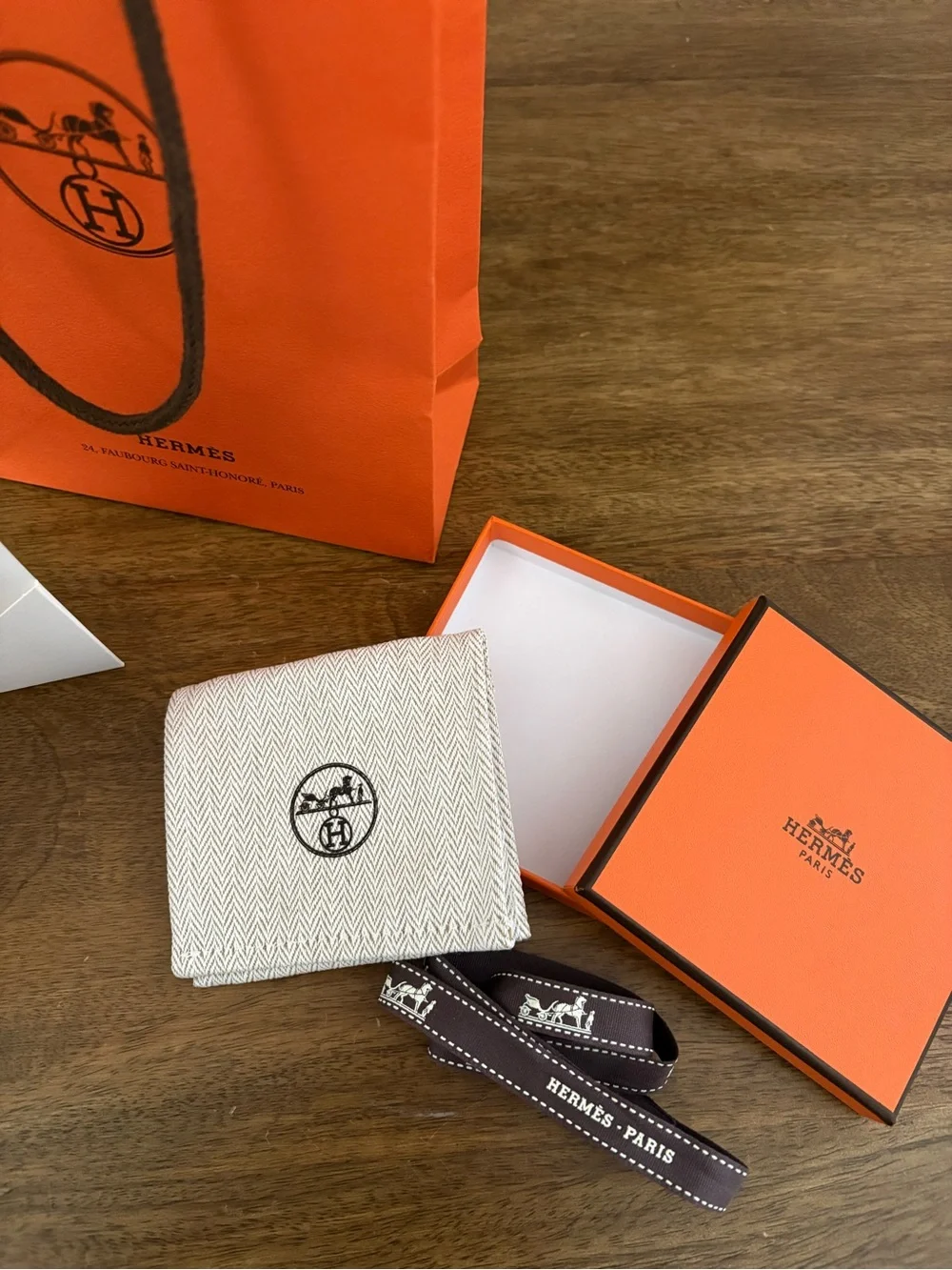 Hermes Bright Orange Empty Gift Bag and Box Set with Brown Ribbon NWOT